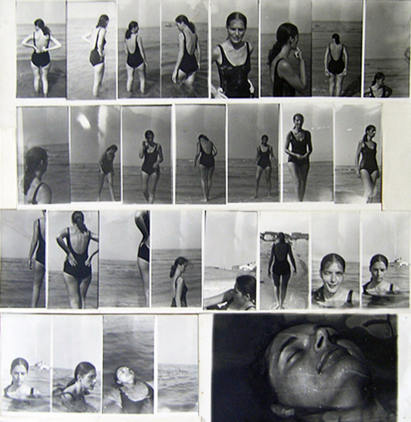 Marica at the Seaside, vintage prints, collage on cardboard board, ca. 70 x 80 cm, 1971-1974