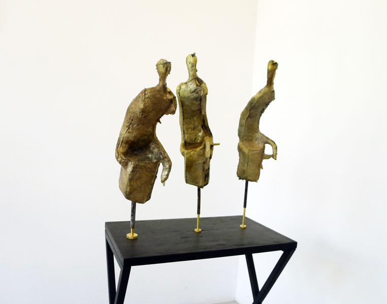 Shades, bronze, brass, wood, metal pedestal, 128 x 48 x 60 cm, 2013
