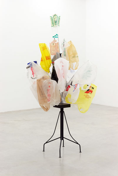 Bunch, metal, wood, enamel paint, wire, plastic bags, 221 x 107 x 107 cm, 1994