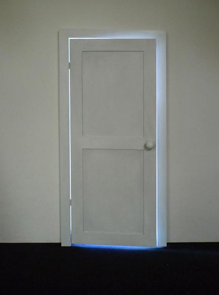 The door, wooden door, light, audio-installation, 180 x 70 x 10 cm, 2013