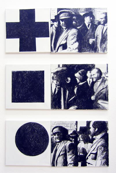 Autobiography, acrylic on canvas, 3 paintings (40 x 90 cm each), 1985