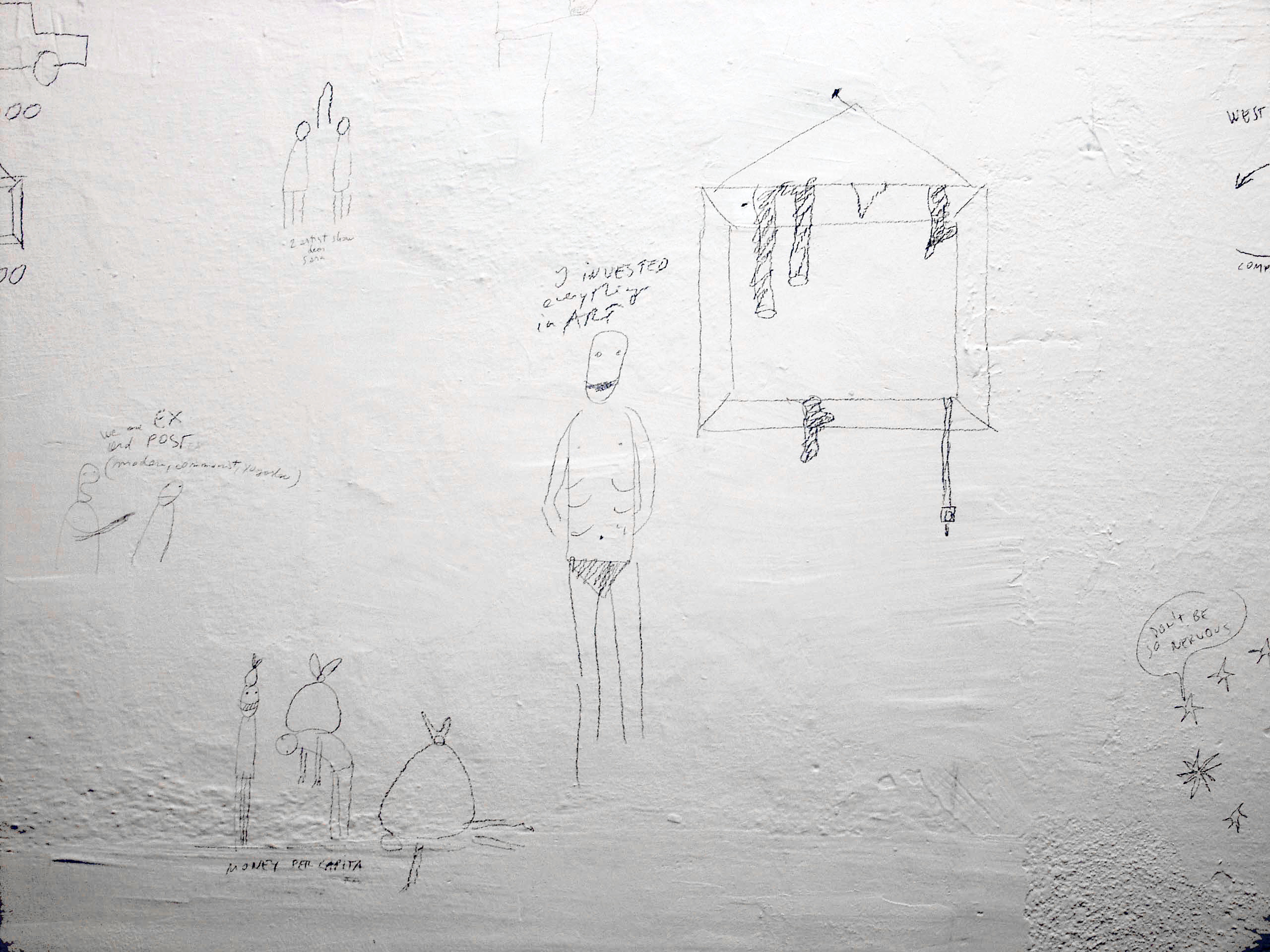 Dan Perjovschi | Goran Petercol: Drawing, Drawing, exhibition view, Galerija Gregor Podnar, Kranj, 2004