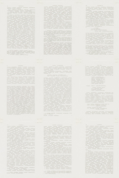 Trascrizioni, Self-Story, detail, Indian ink on parchment like paper, 288 pages, 19 x 12.5 cm each (228 x 300 cm overall), 1977
