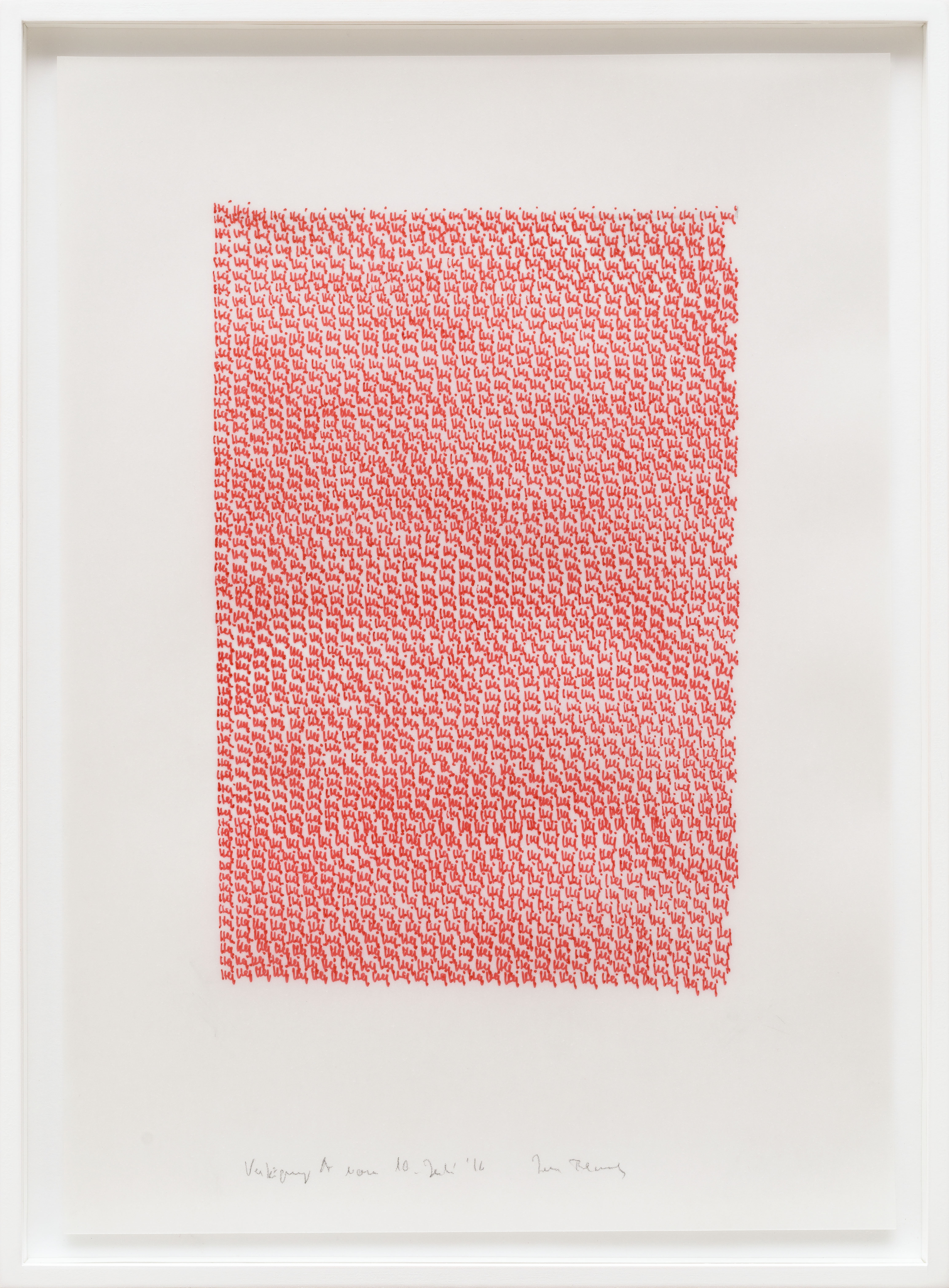Global Writings, Verfügung A vom 10. Juli ’16, red marker on paper, 42 x 29.7 cm, 2016